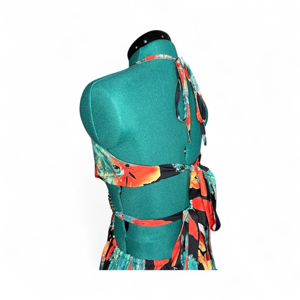 Tropical Halter Maxi Dress Backless Waist Chain Split Thigh - Picture 9 of 13
